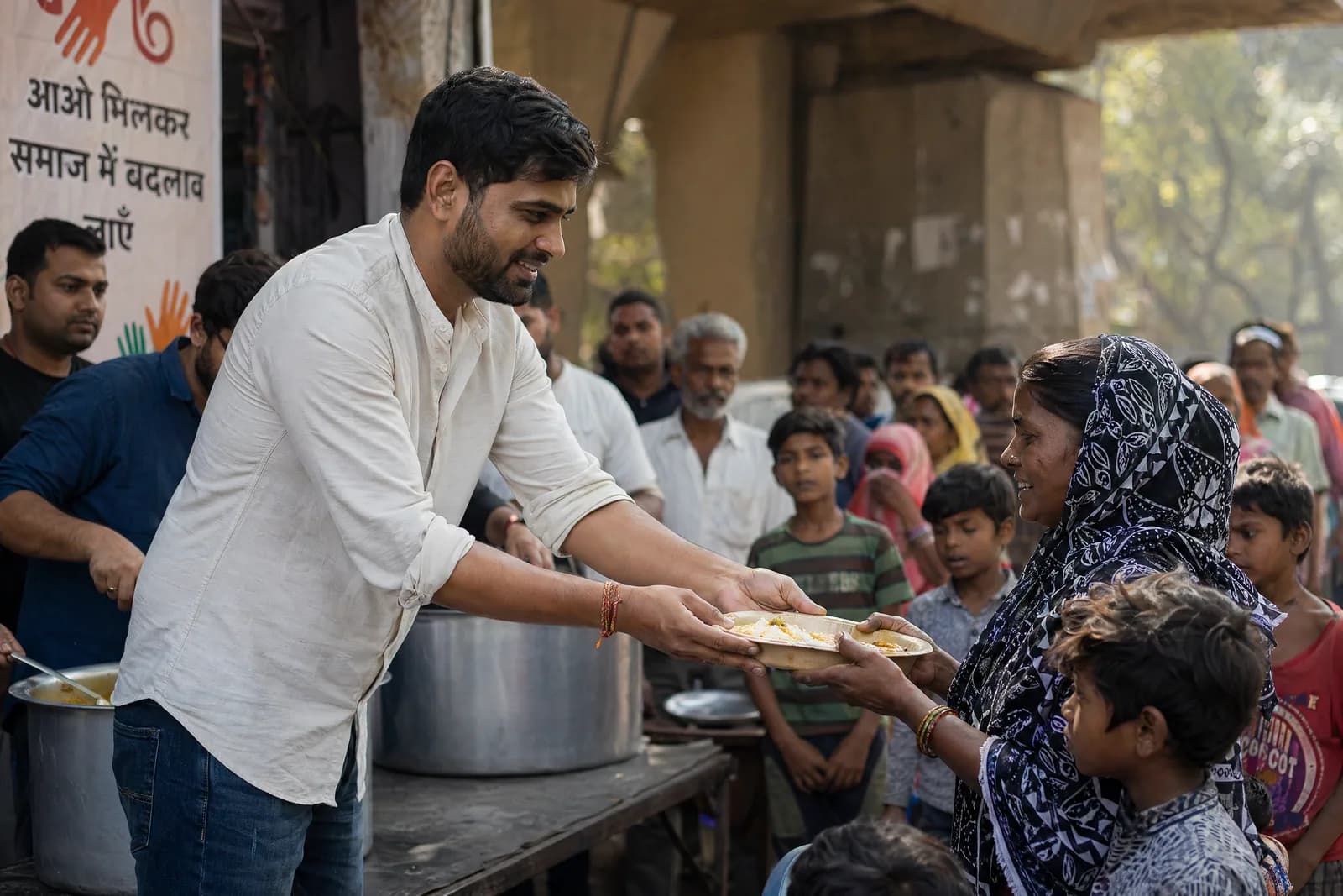 Food being prepared and served during bhandara