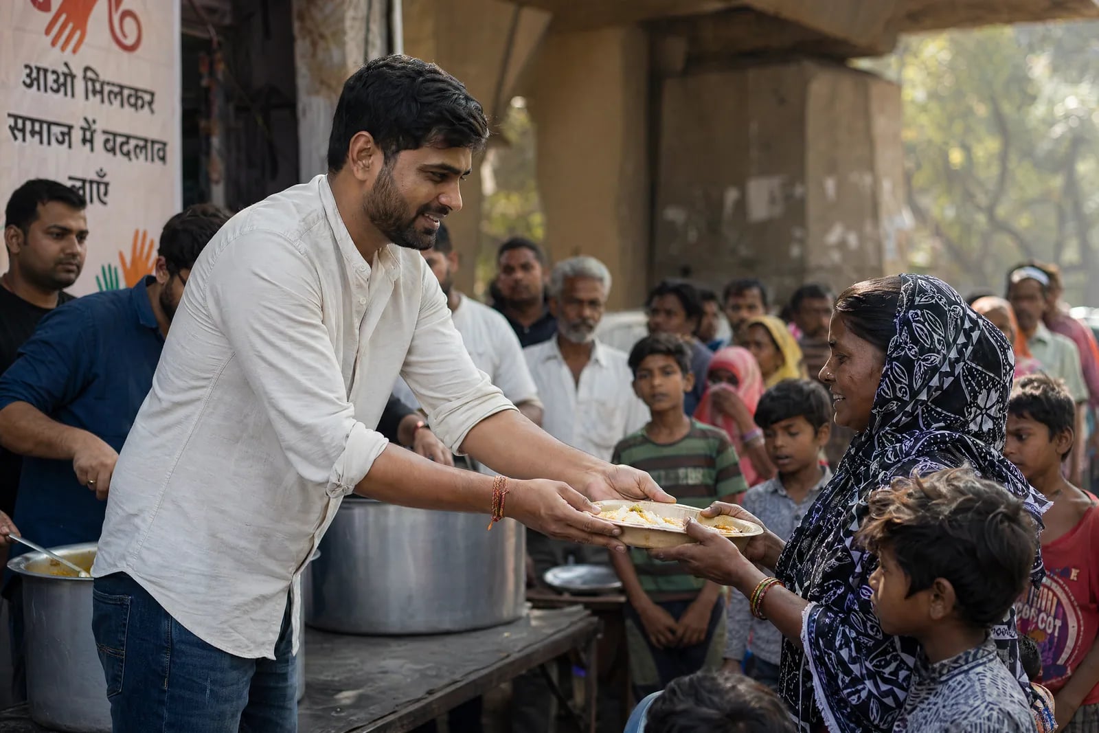 EK Kripa Foundation volunteer serving food during bhandara