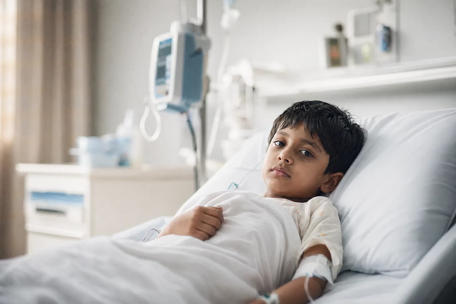 A child receiving hospital care with support