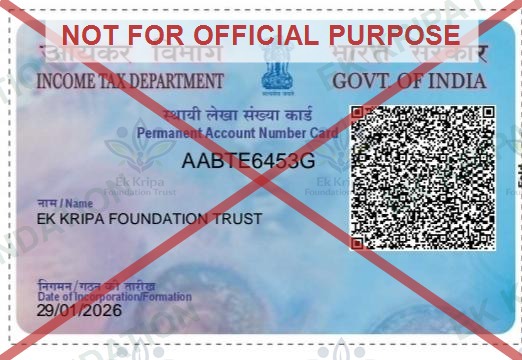 EK Kripa Foundation PAN card document